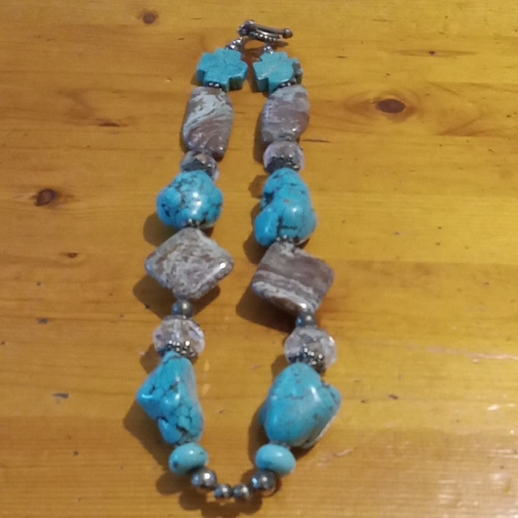 Jewelry - Artisan Blue Stone and Brown Stone Beaded Necklace